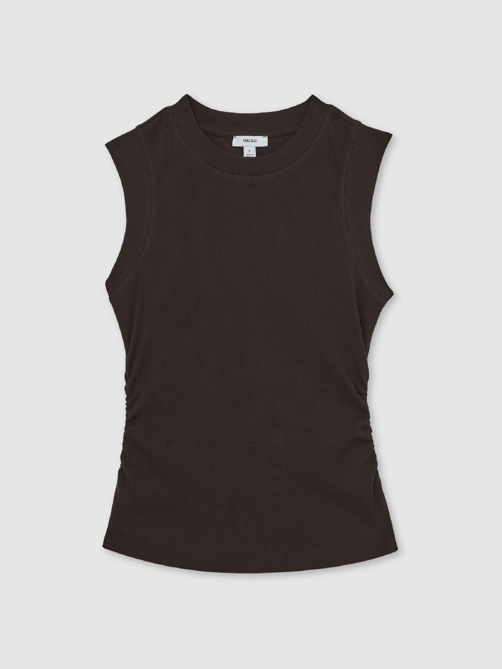 Reiss Fine-Rib Ruched Vest Top In Chocolate