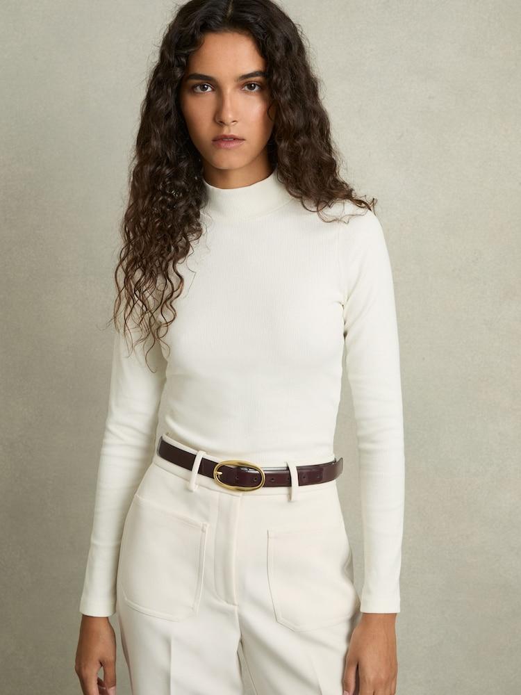 reiss Fine-Ribbed High-Neck Top in White