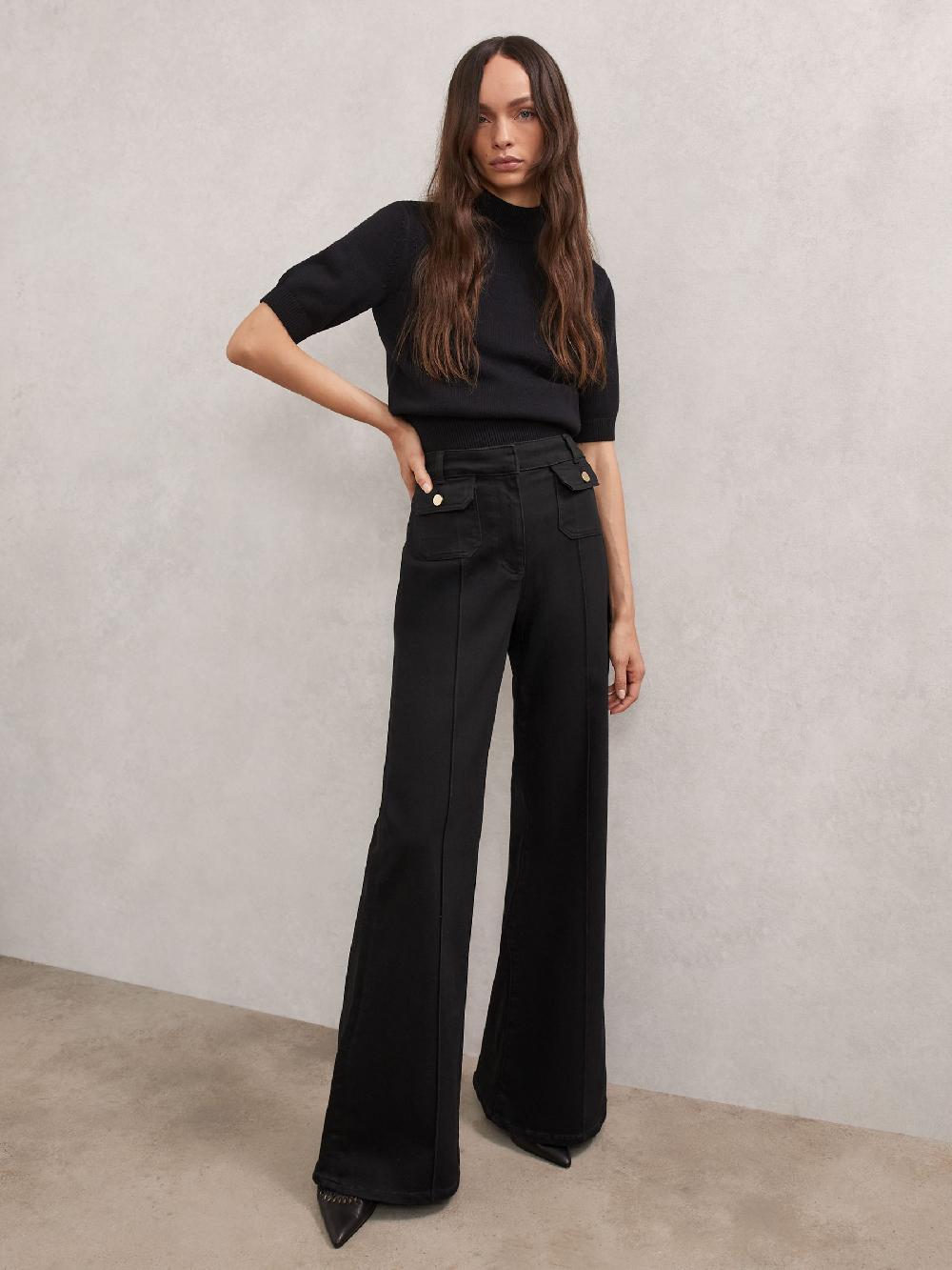 Reiss Flared Pocket-Detail Jeans In Black