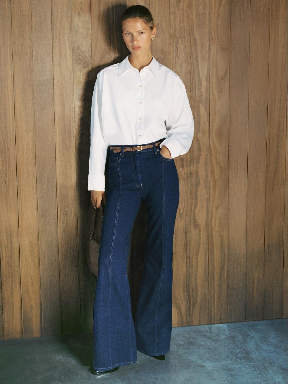 Reiss Flared Seam-Detail Jeans In Blue