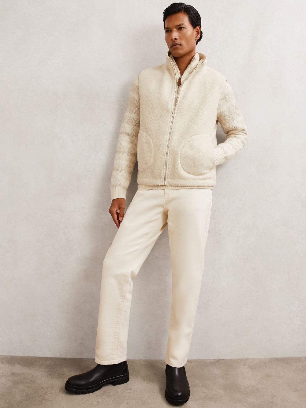 Reiss Fleece Zip-Through Gilet In Ecru