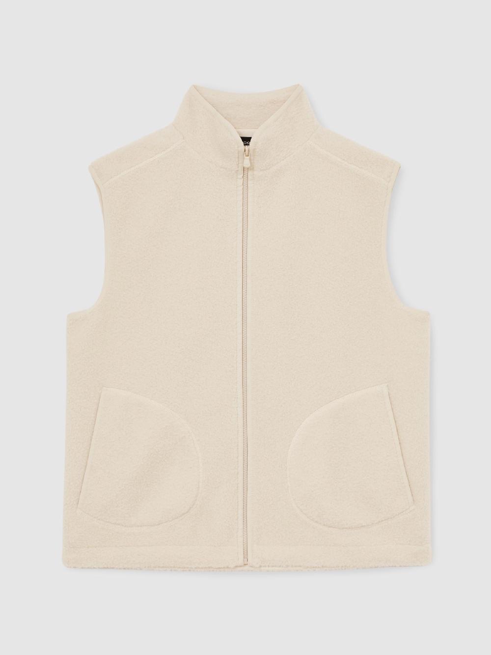 Reiss Fleece Zip-Through Gilet In Ecru