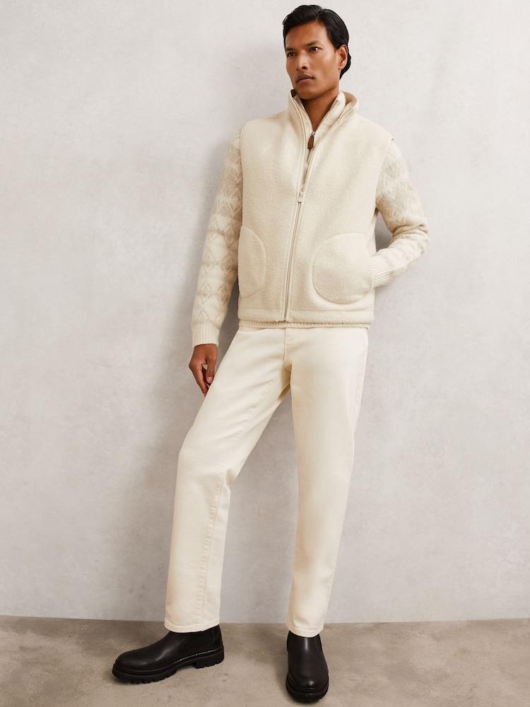 reiss Fleece Zip-Through Gilet in Ecru