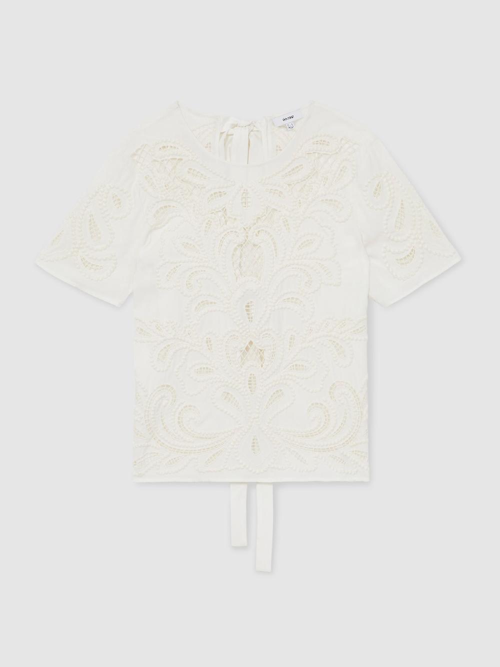 Reiss Floral Cut-Out Embroidery Top In Ivory