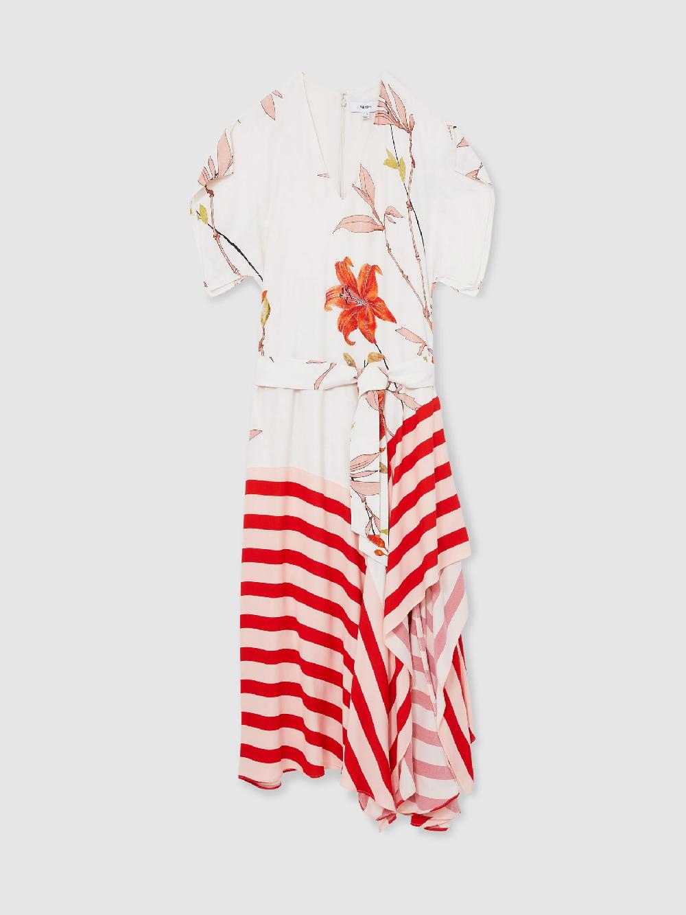 Reiss Floral Stripe-Print Maxi Dress In Ivory/Red