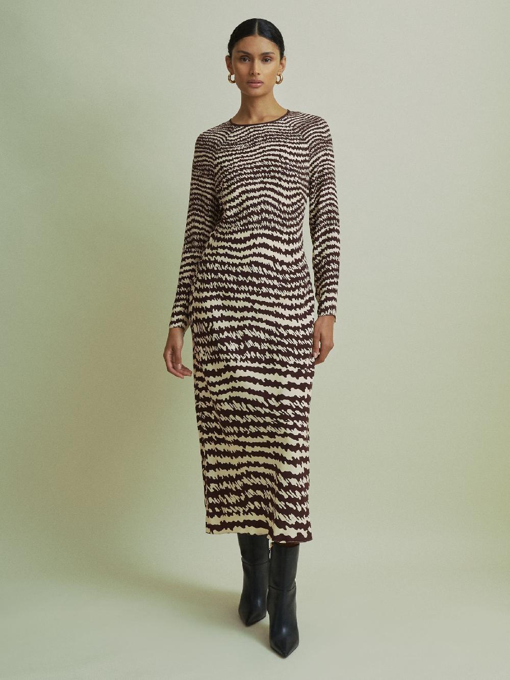 Reiss Florere Column Midi Dress In Chocolate