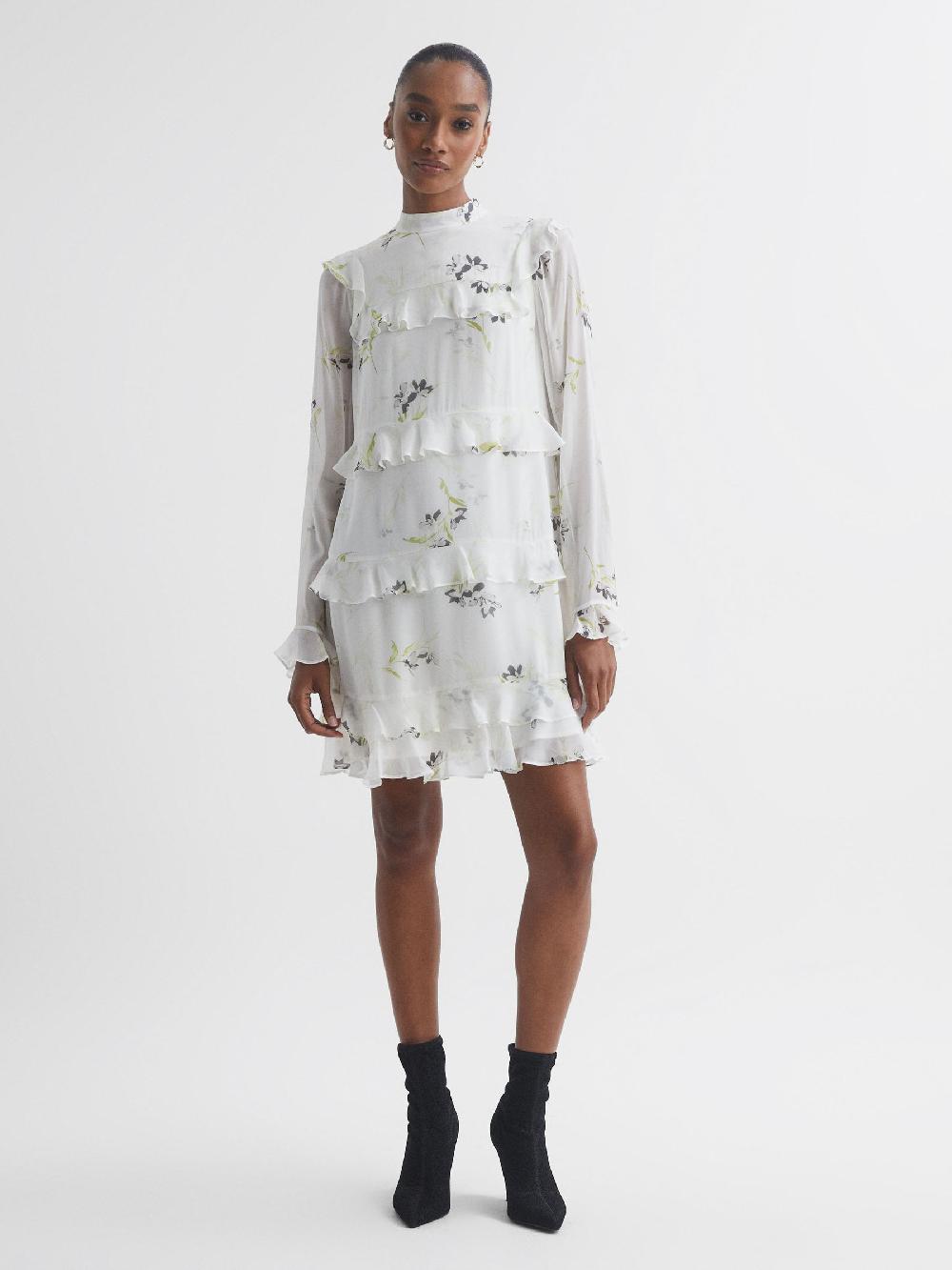 Reiss Florere Floral Tiered Mini Dress In Ivory