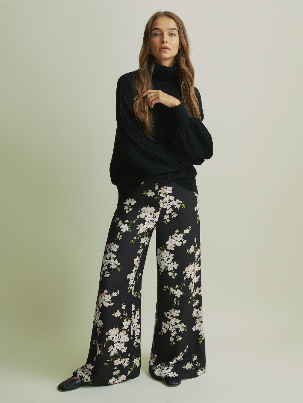 Reiss Florere High Rise Wide Leg Trousers In Black