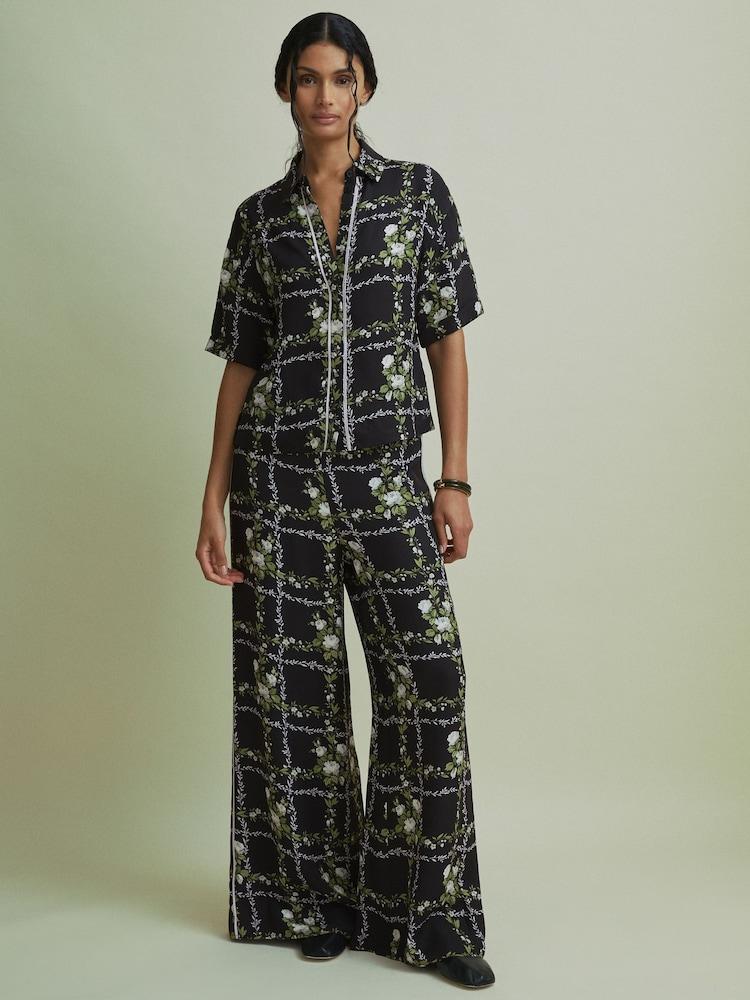 reiss Florere High Rise Wide Leg Trousers in Black