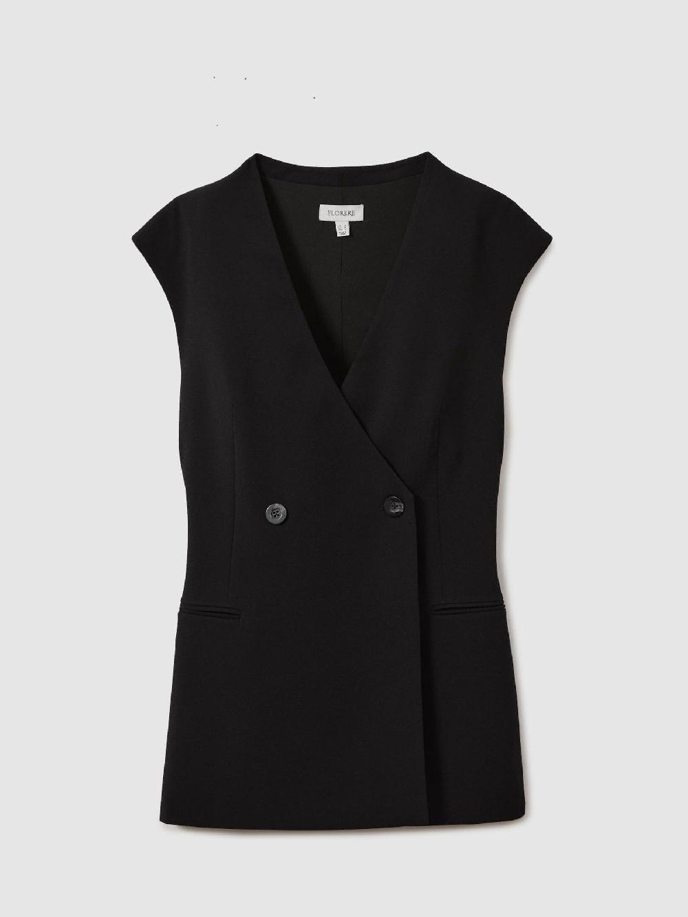 Reiss Florere Longline Black Waistcoat In Black