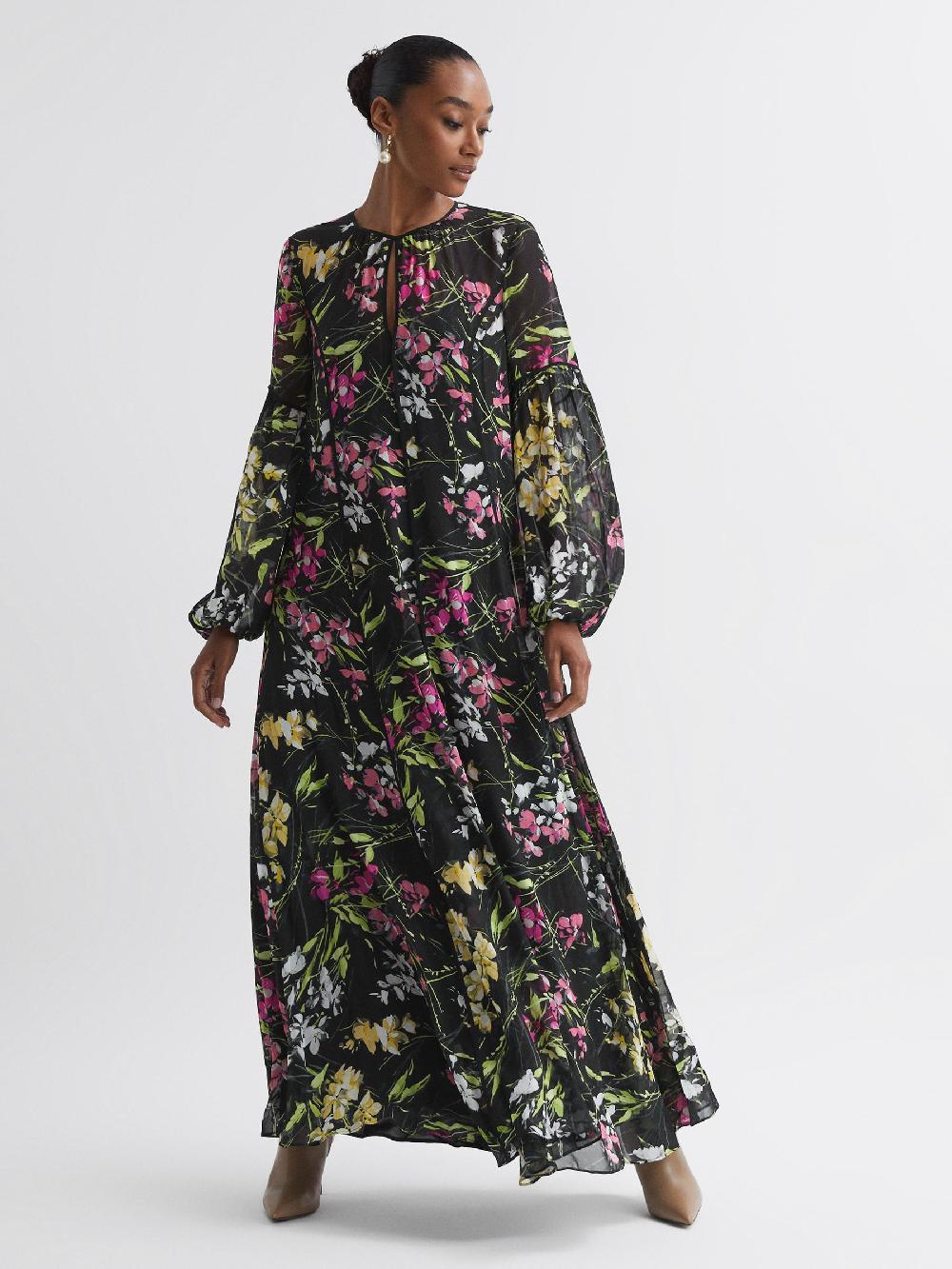 Reiss Florere Printed Maxi Dress In Black