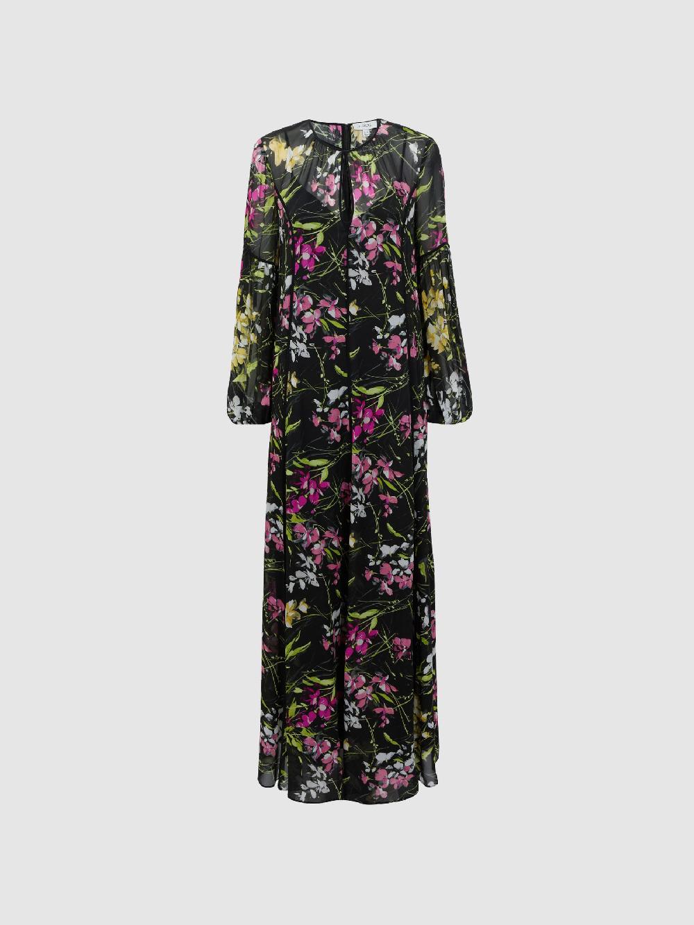 Reiss Florere Printed Maxi Dress In Black