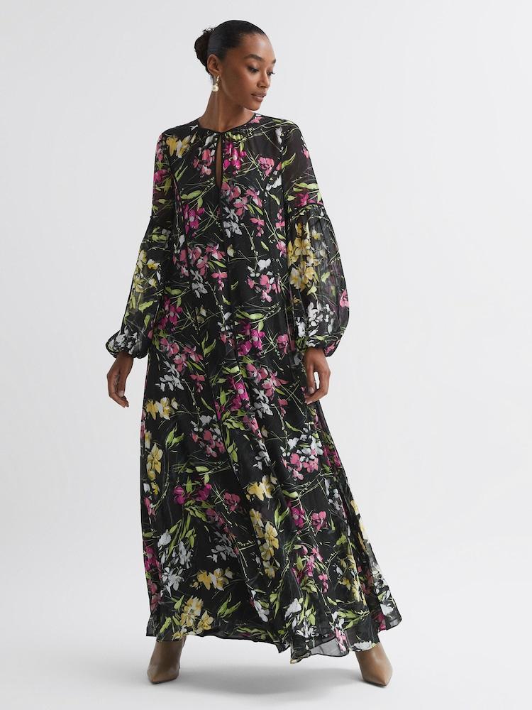 reiss Florere Printed Maxi Dress in Black