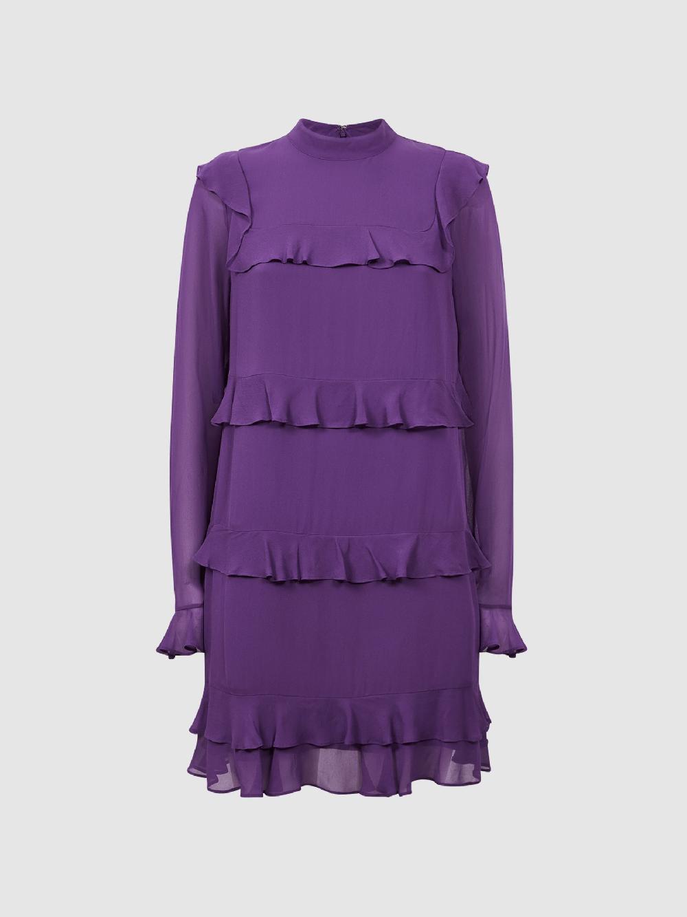 Reiss Florere Tiered Mini Dress In Dark Purple