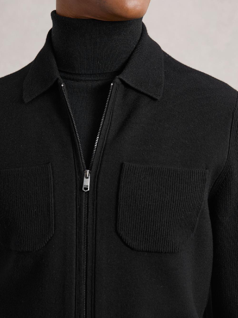 Reiss Four-Pocket Zip-Through Cardigan In Black