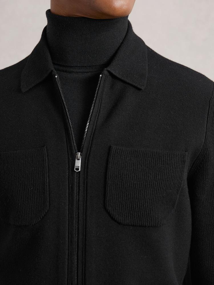 reiss Four-Pocket Zip-Through Cardigan in Black