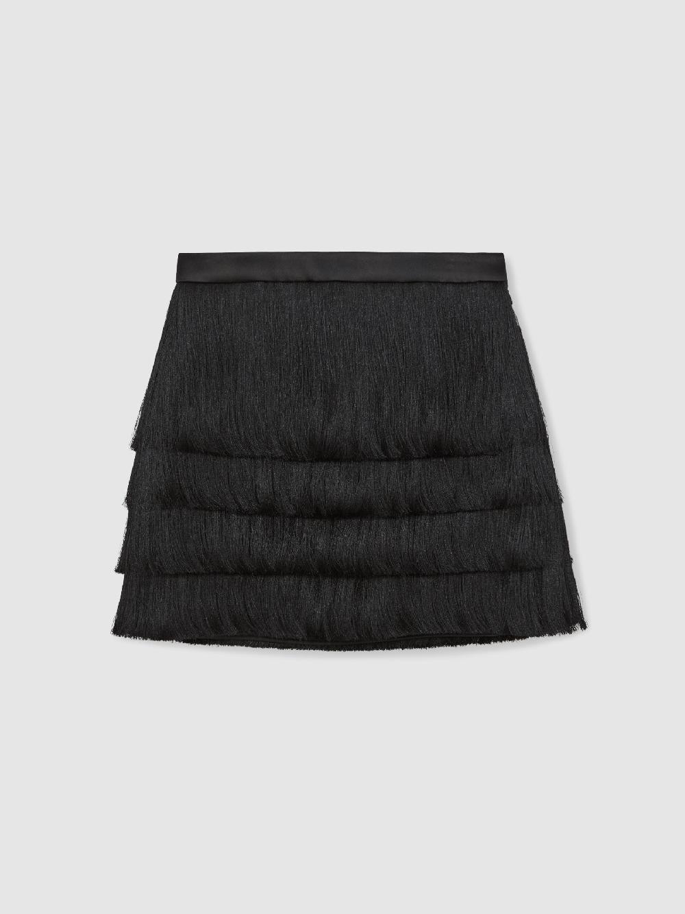 Reiss Fringe Mini Skirt In Black