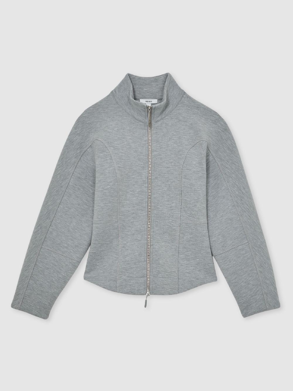 Reiss Funnel-Neck Zip-Through Sweatshirt In Grey