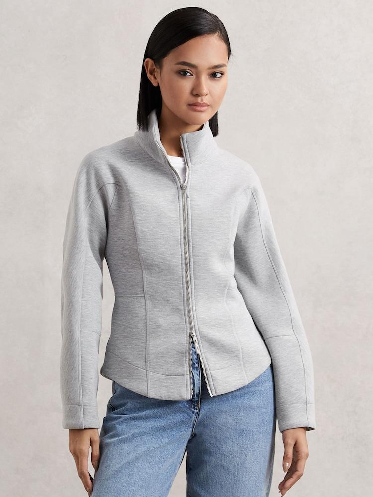 reiss Funnel-Neck Zip-Through Sweatshirt in Grey