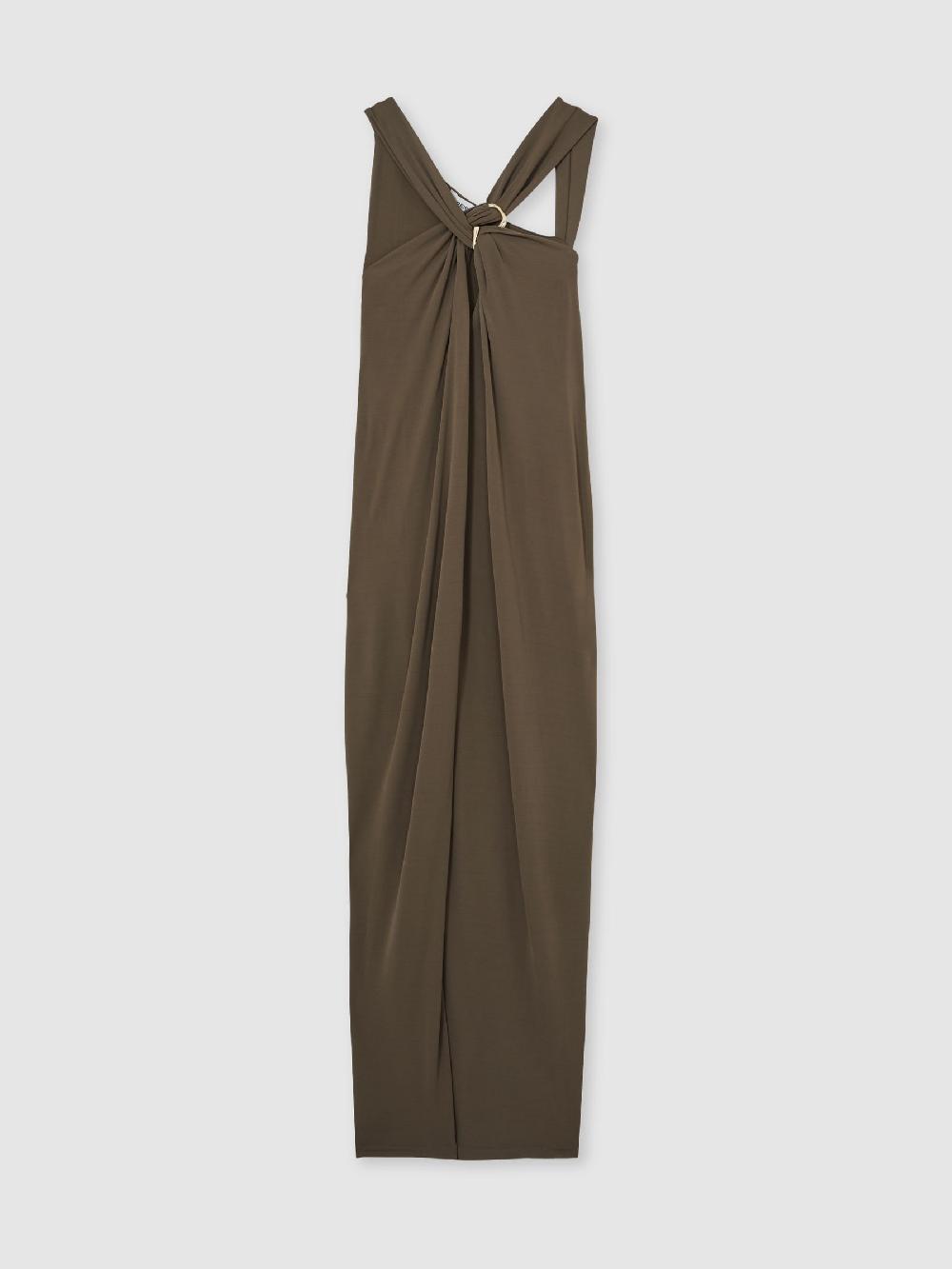 Reiss Gathered Neck Jersey Midi Dress In Mocha
