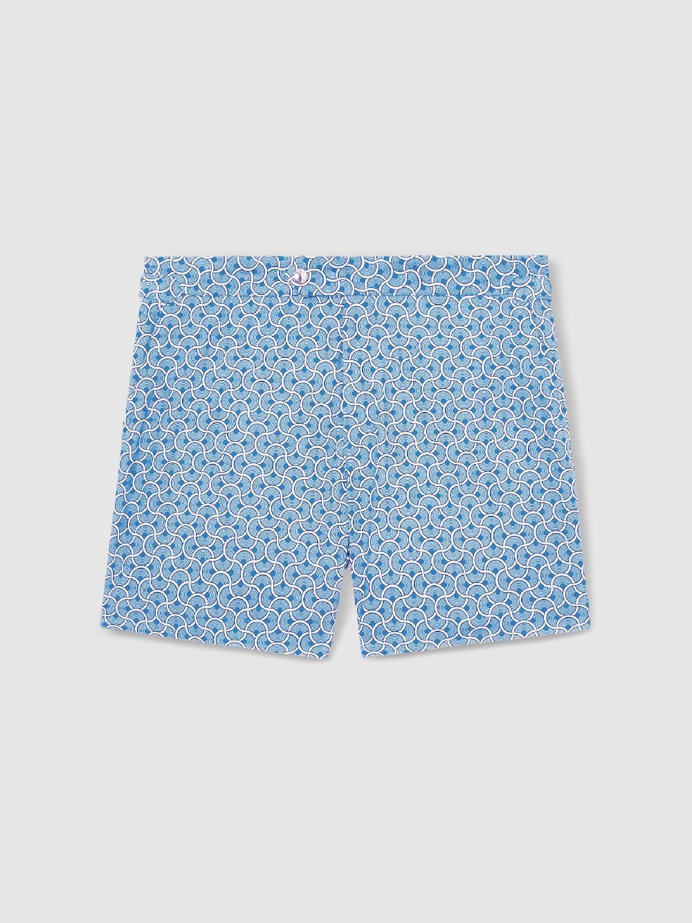 Reiss Geometric Print Swim Shorts In French Blue