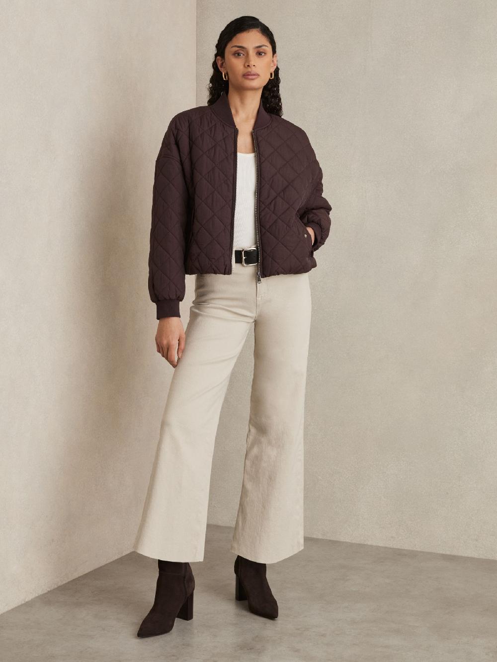 Reiss Good American Cropped Palazzo Jeans In Cream