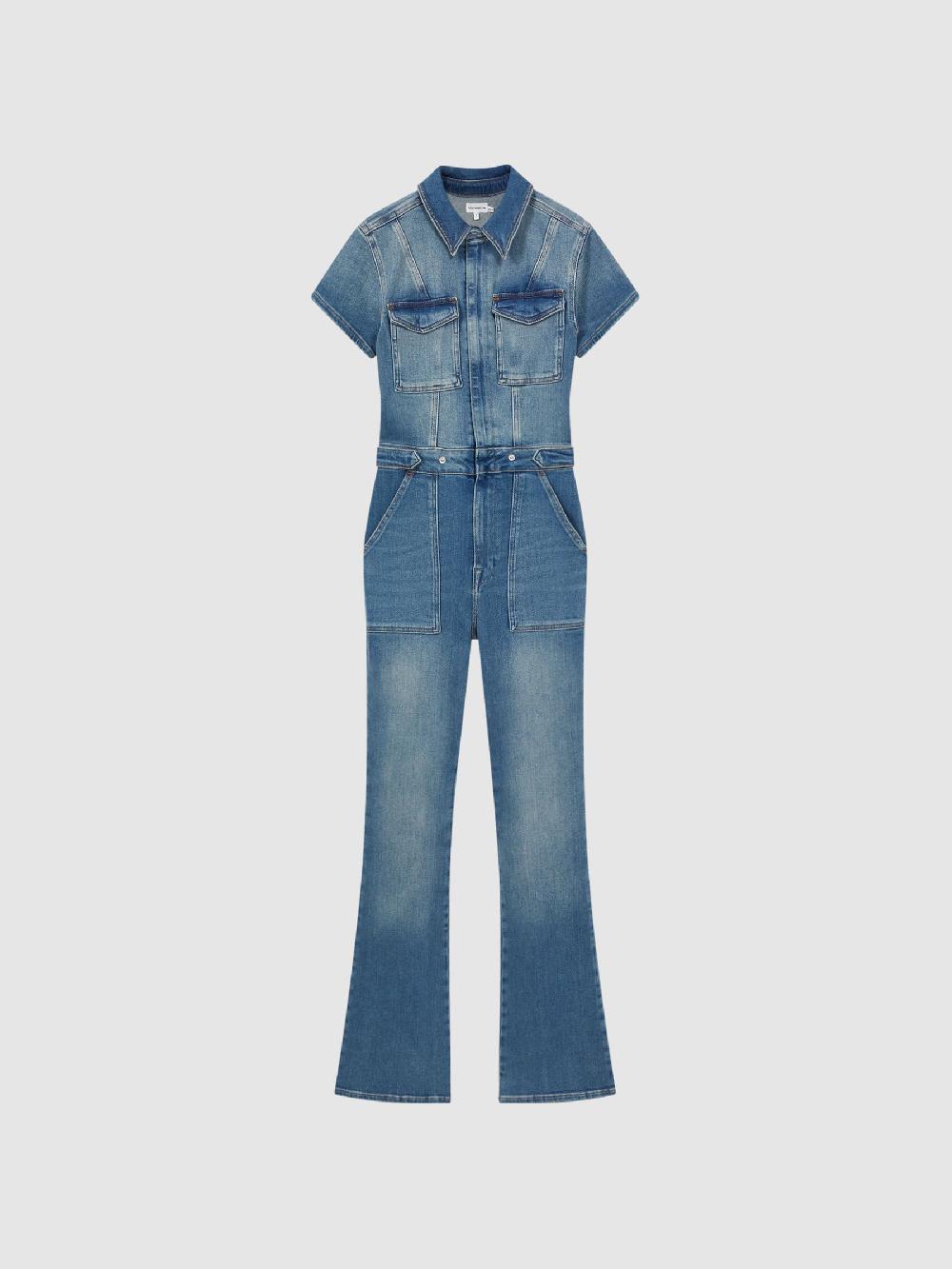 Reiss Good American Denim Bootcut Jumpsuit In Blue