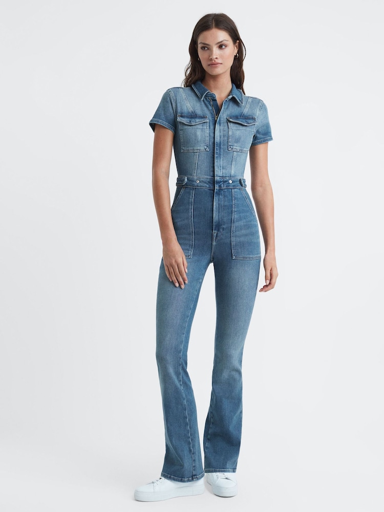 reiss Good American Denim Bootcut Jumpsuit in Blue