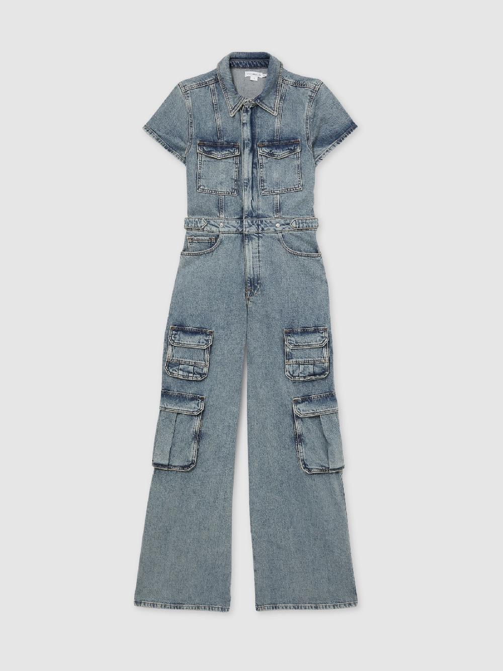 Reiss Good American Denim Cargo Jumpsuit In Indigo