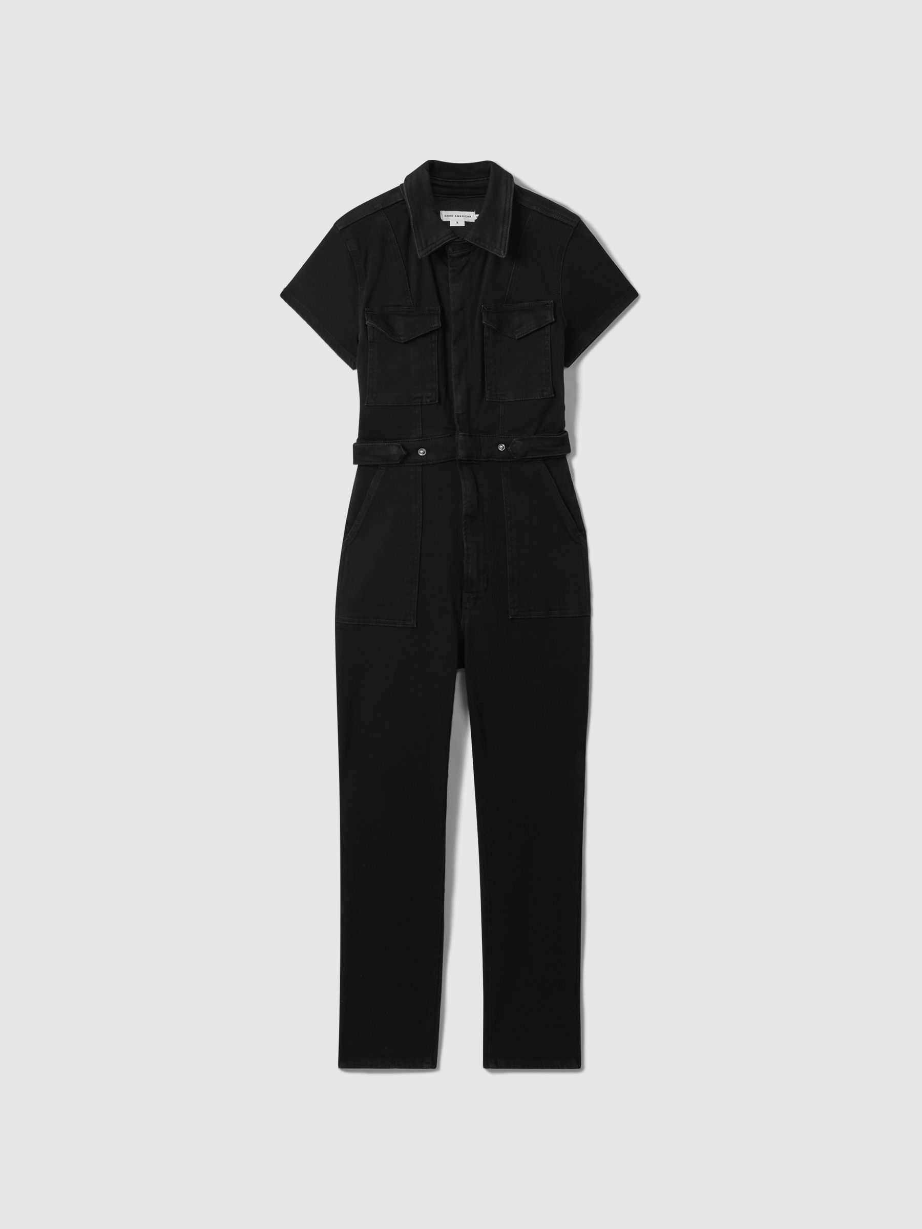 Reiss Good American Denim Jumpsuit In Black