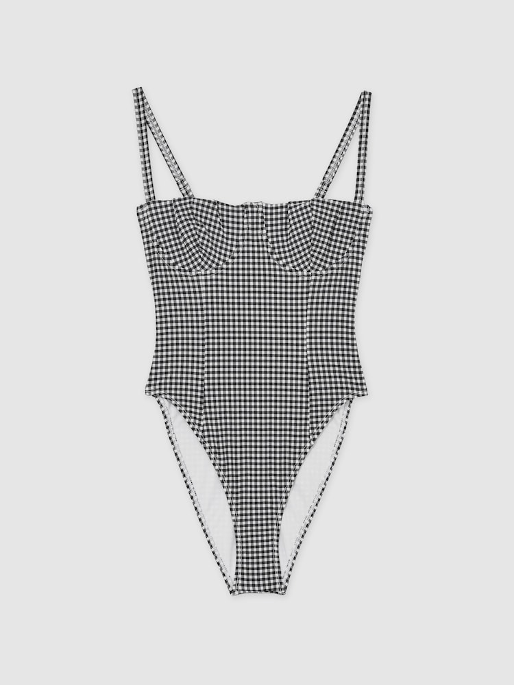 reiss Good American Gingham Swimsuit in Black