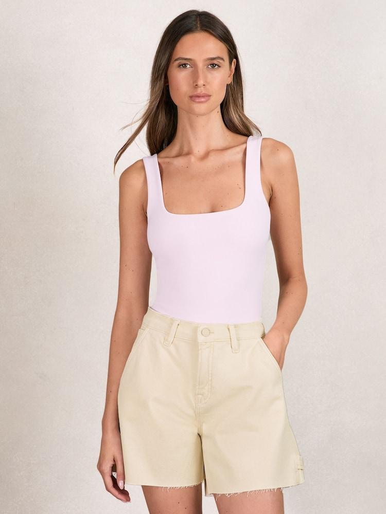 reiss Good American Long Denim Shorts in Ecru