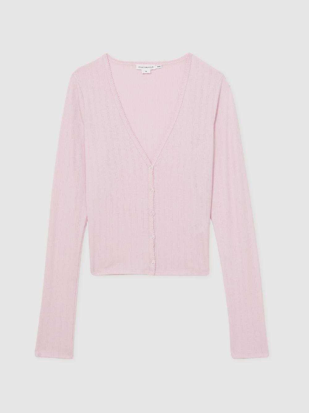 Reiss Good American Pointelle Cardigan In Pink