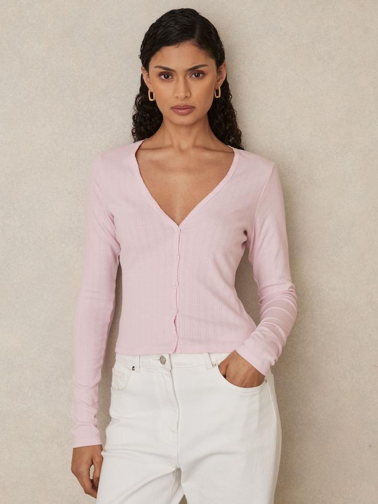 reiss Good American Pointelle Cardigan in Pink