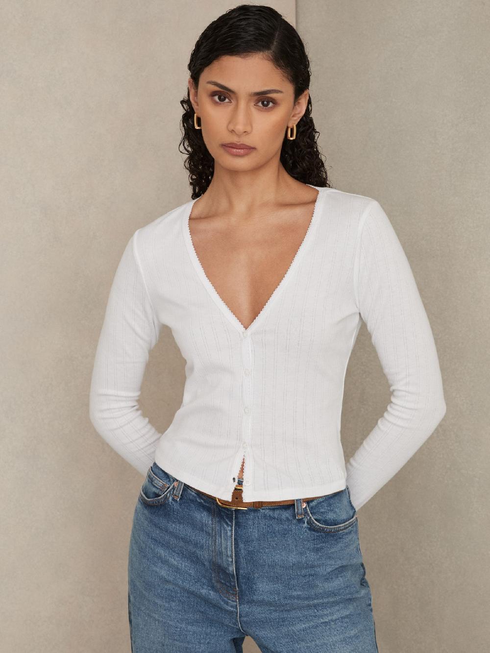 Reiss Good American Pointelle Cardigan In White