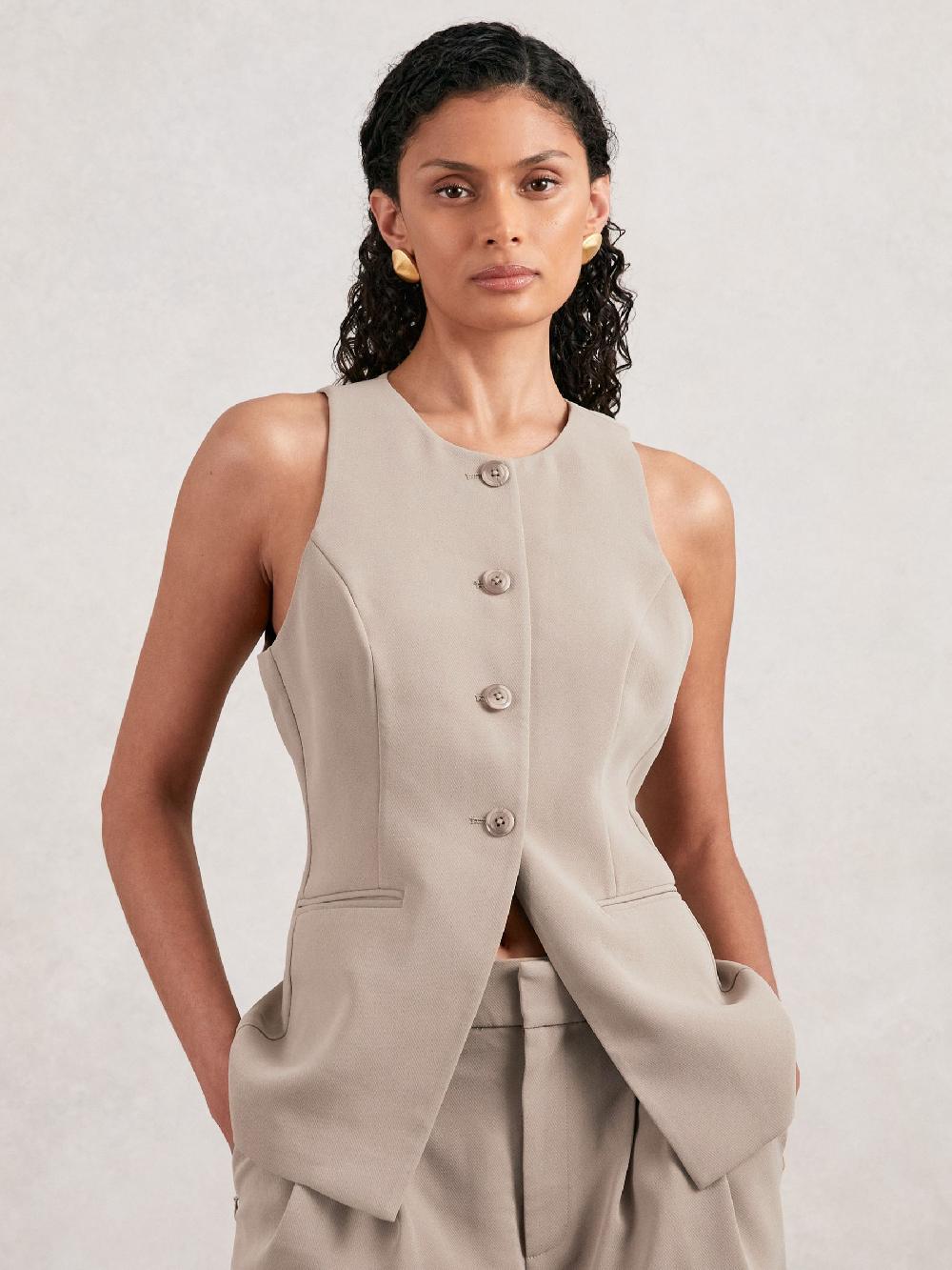 Reiss Good American Tailored Vest In Beige