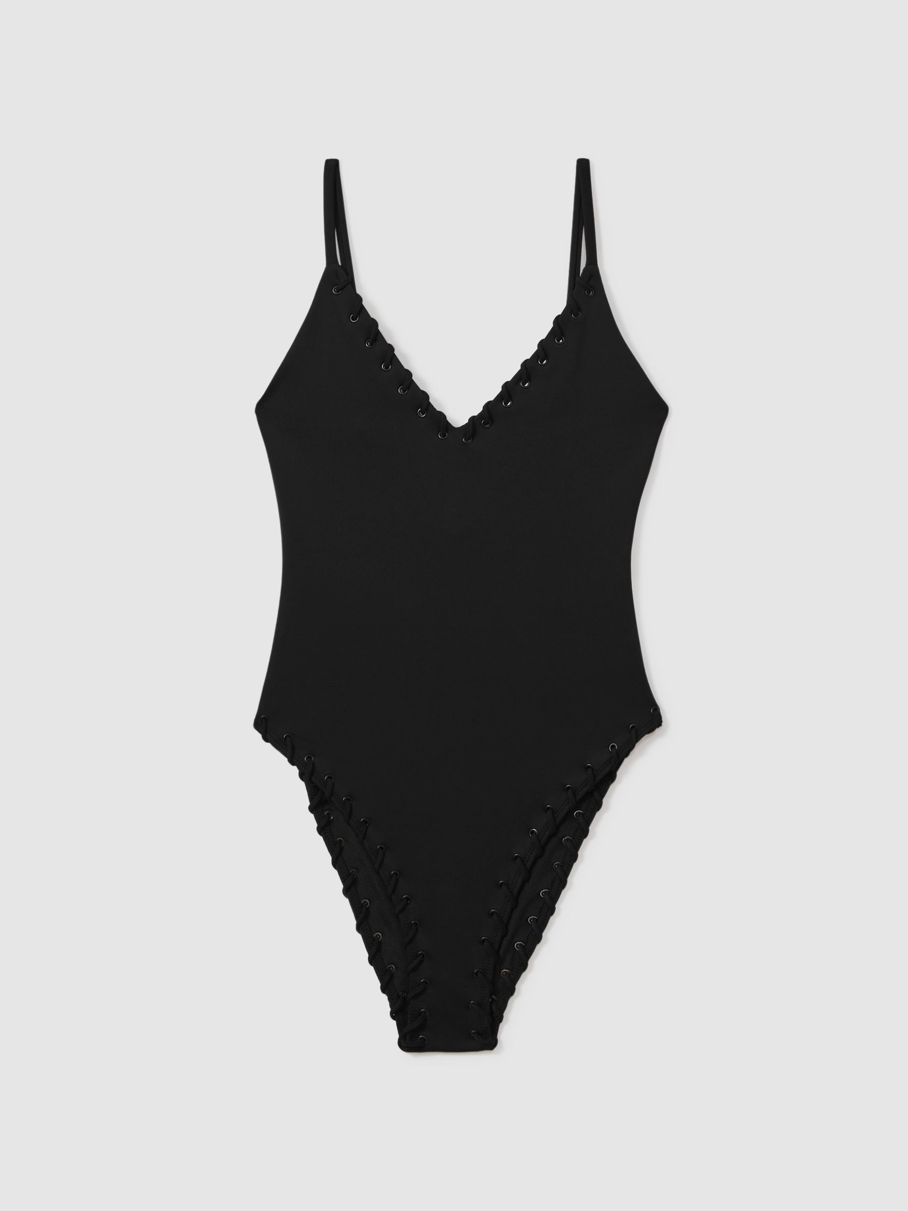 Reiss Good American Whip Stitch Swimsuit In Black