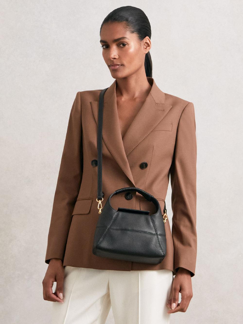 Reiss Grained-Leather Crossbody Bag In Black