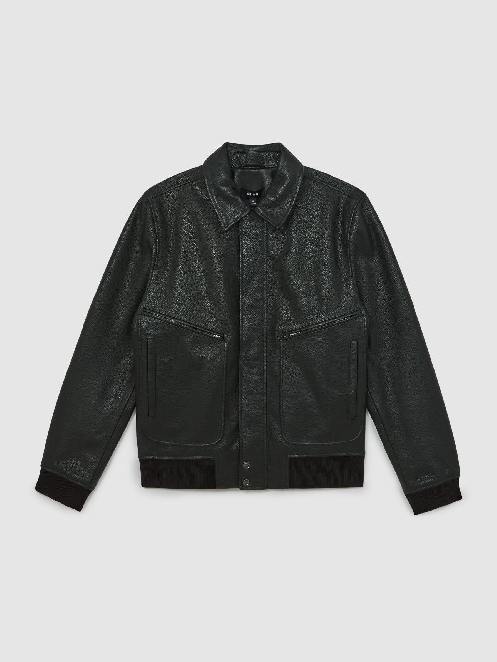 Reiss Grained Leather Zip Through Jacket In Black