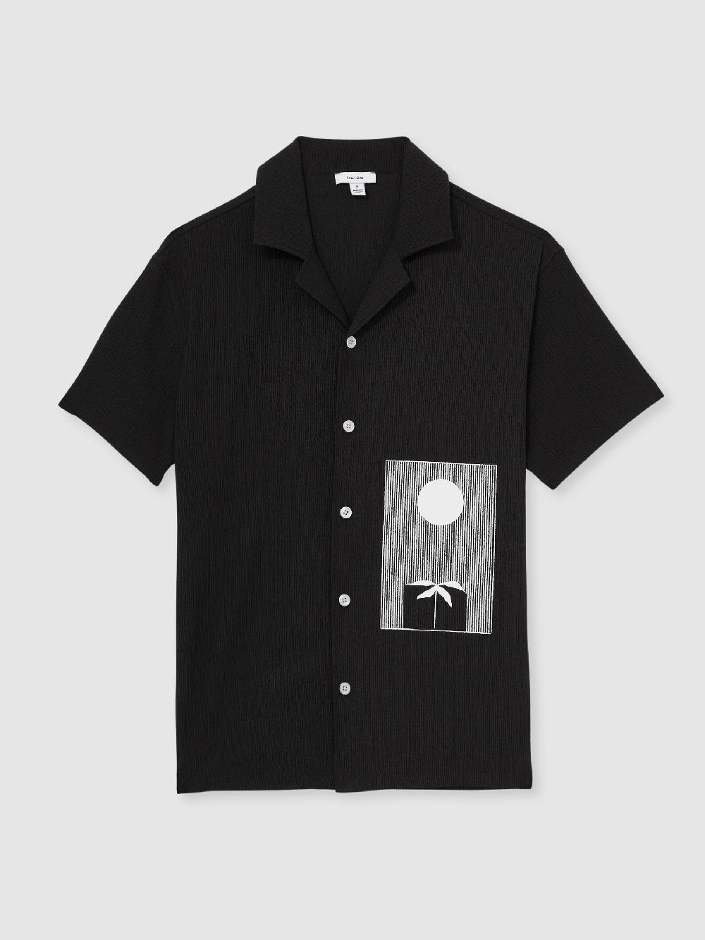 Reiss Graphic Print Cuban-Collar Shirt In Black