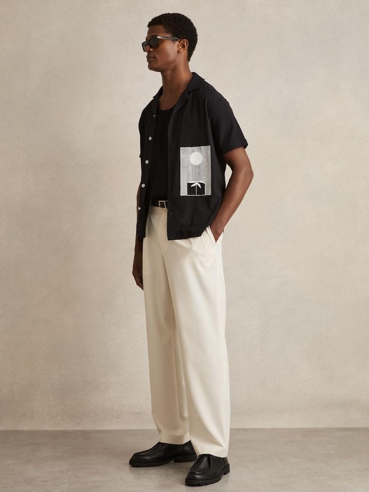 reiss Graphic Print Cuban-Collar Shirt in Black