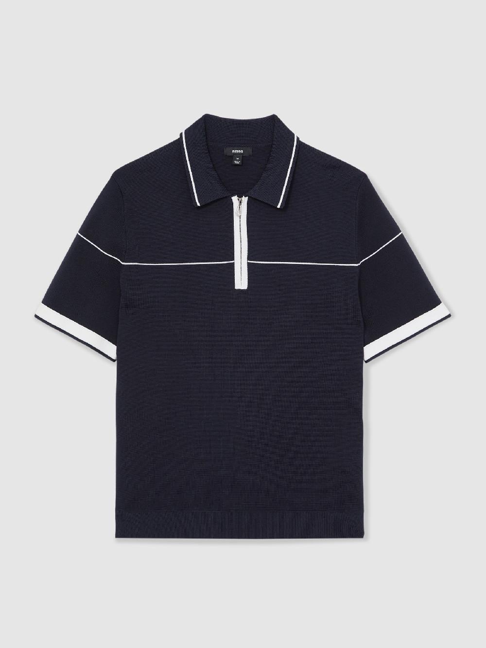 Reiss Half-Zip Tipped Polo Shirt In Navy/White