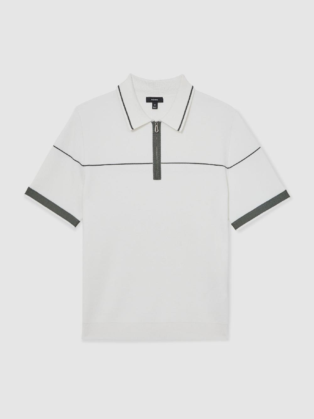 Reiss Half-Zip Tipped Polo Shirt In White/Green