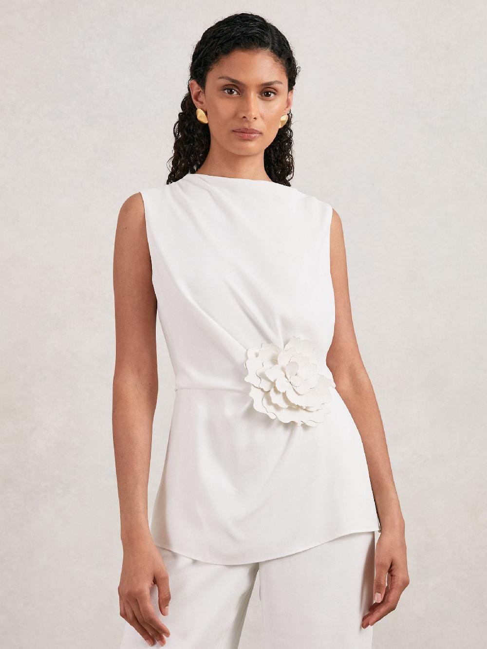 Reiss Halston Crepe Wide Leg Jumpsuit In Ivory