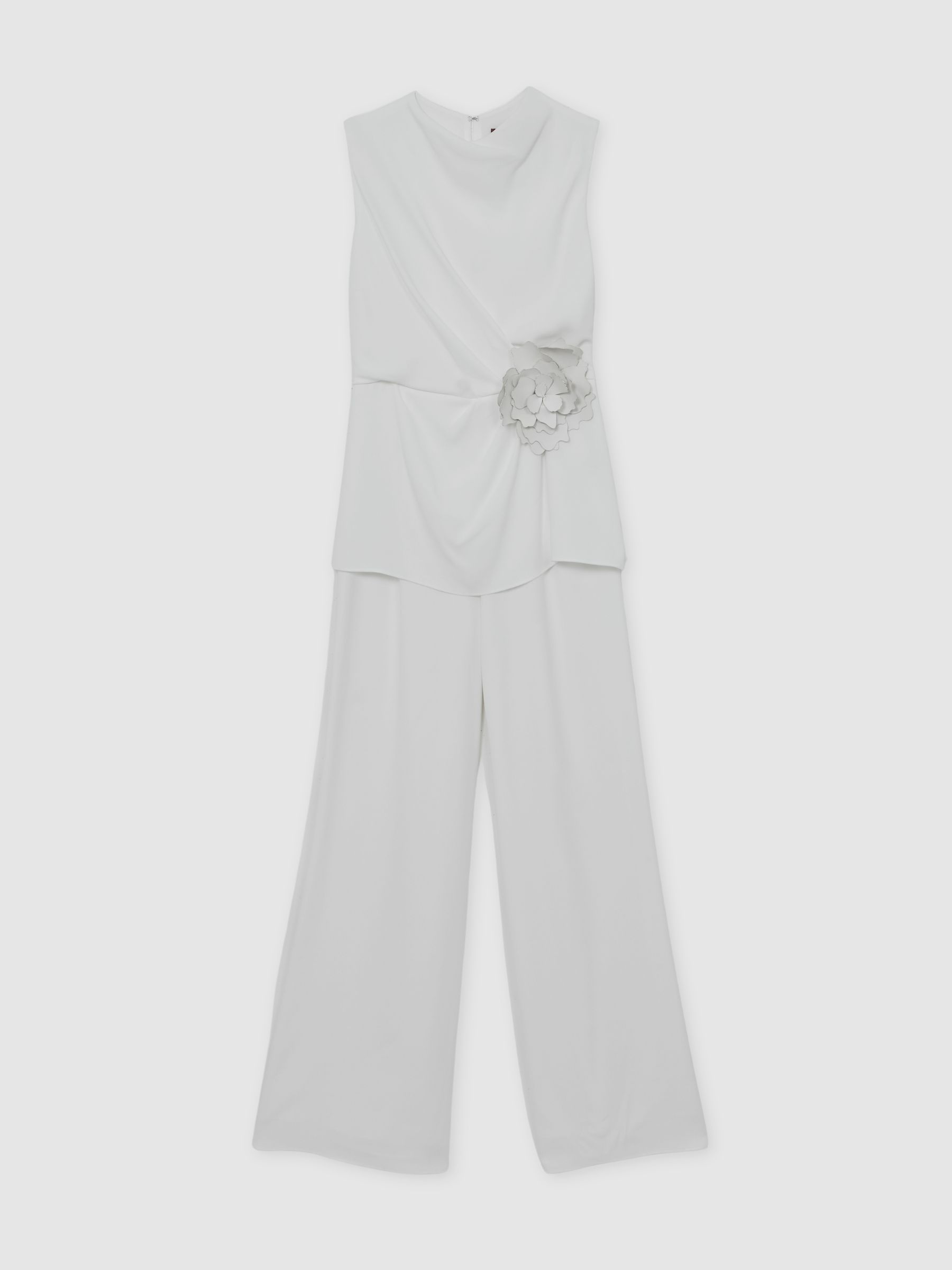 Reiss Halston Crepe Wide Leg Jumpsuit In Ivory