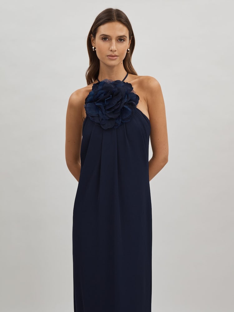 reiss Halston Rosette Maxi Dress in Navy