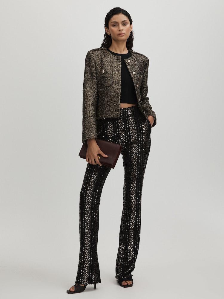 reiss Halston Striped Sequin Trousers in Black