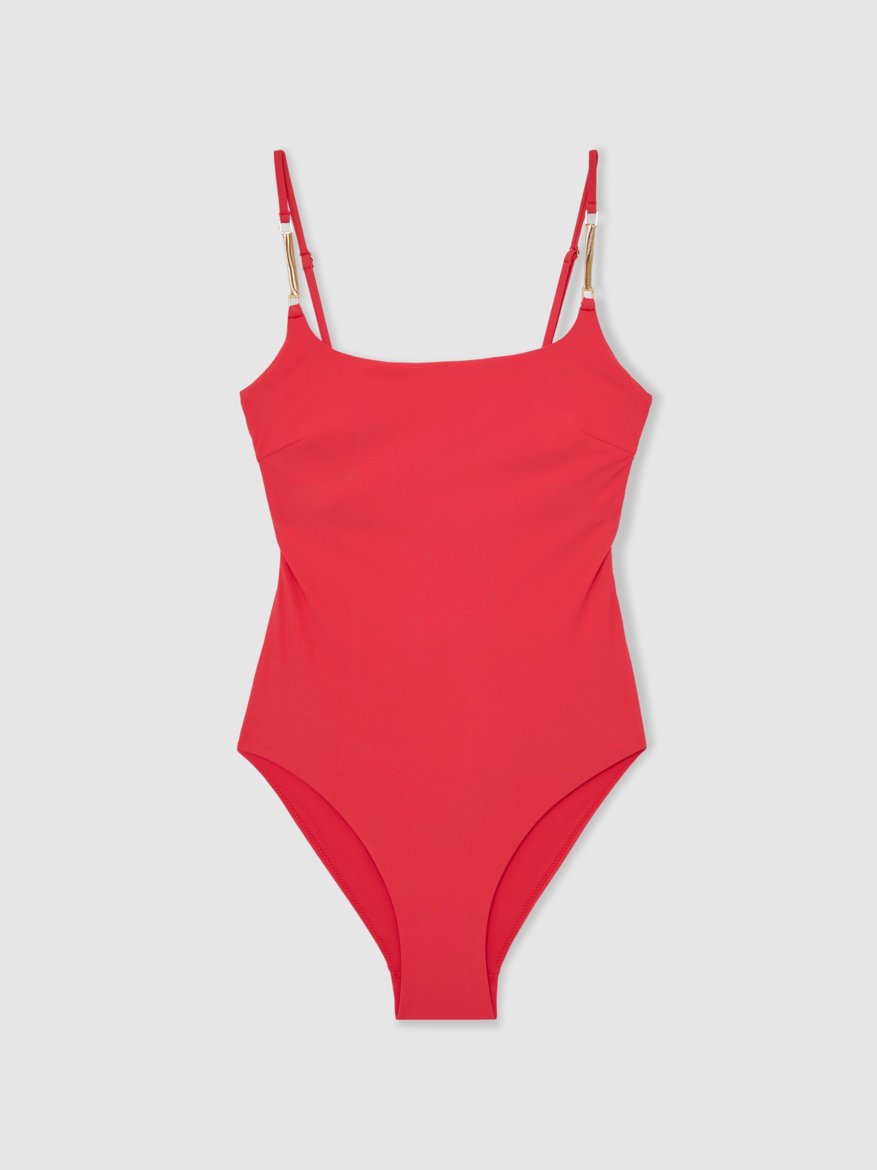 Reiss Hardware-Strap Cut-Out Swimsuit In Coral Red