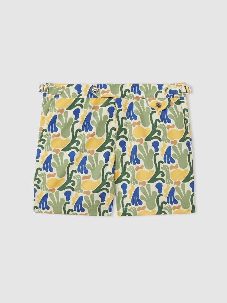 reiss Hemingsworth Ikat-Print Swim Shorts in Green