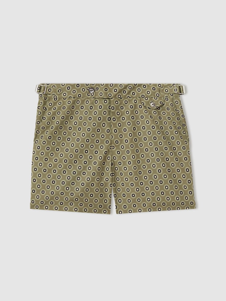 reiss Hemingsworth Ikat-Print Swim Shorts in Olive